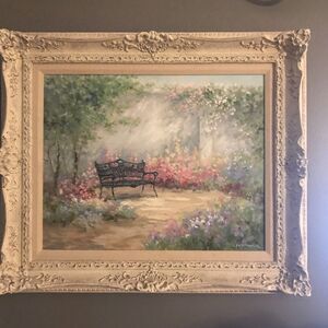 ORIGINAL ROWENNA ANDERSON Oil Painting Signed Framed Art Victorian Garden